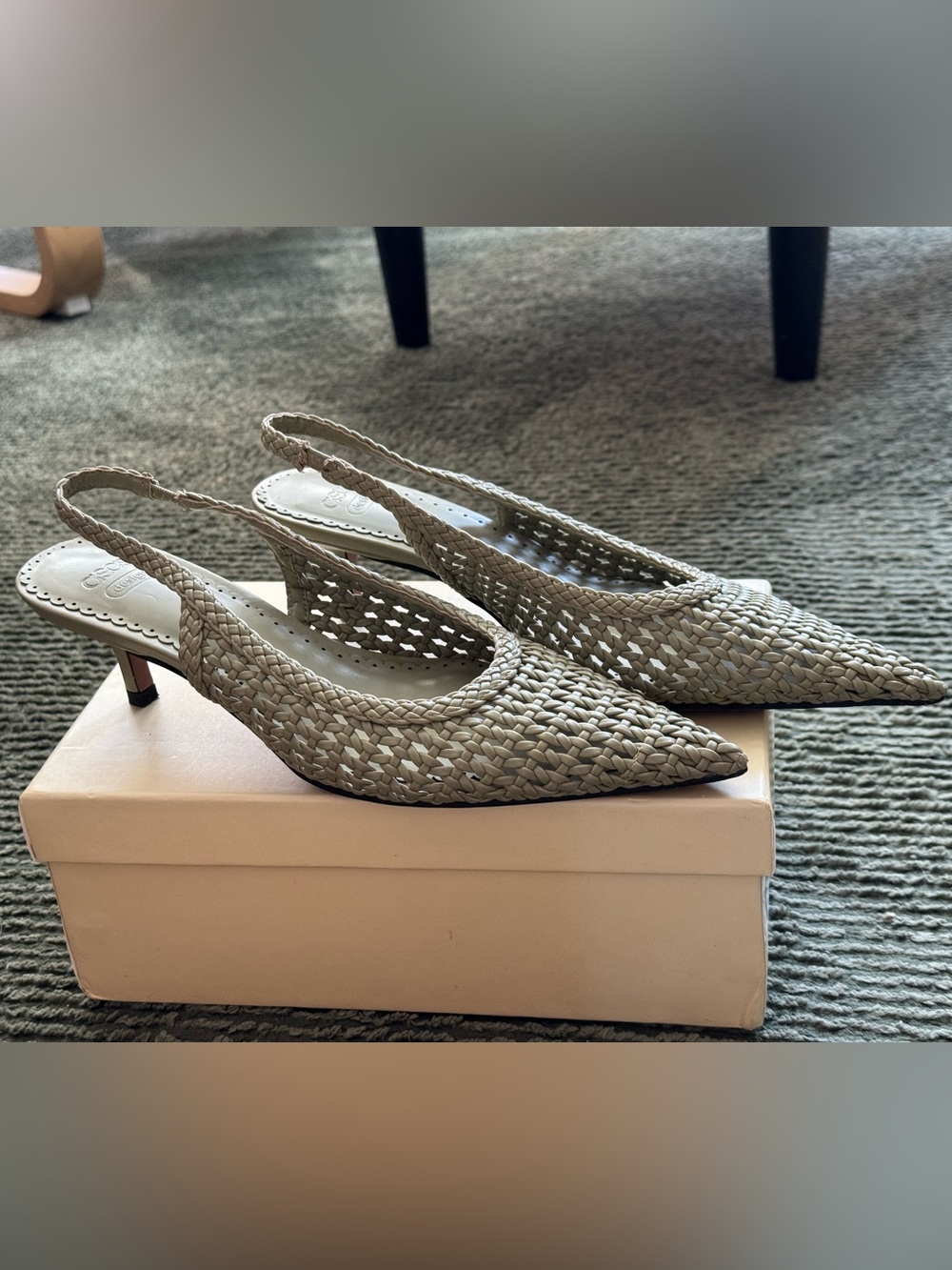 Asos Woven Slingback Pointed Toe Heels in mint green US8